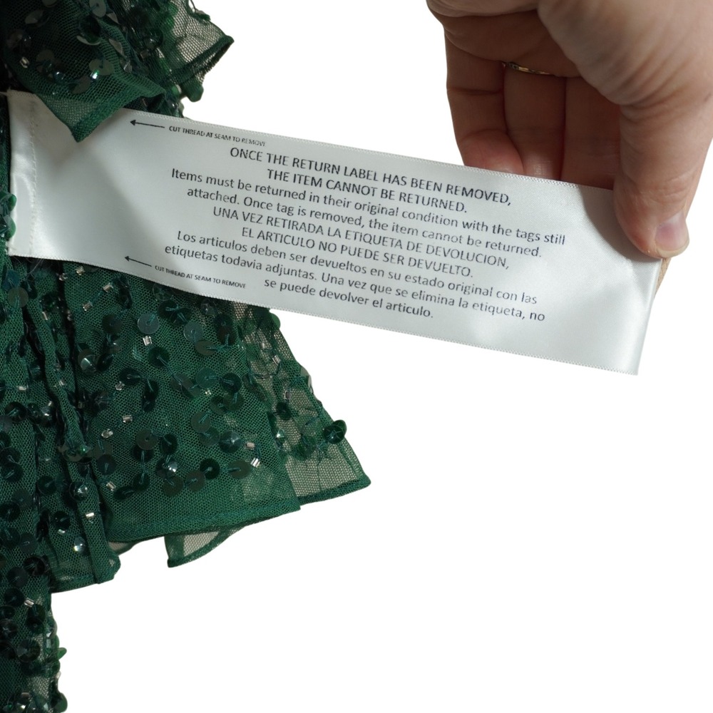 Mac Duggal Emerald Green Sequin Tiered Ruffle Bell Sleeve Midi Dress Size 10 NEW - Picture 6 of 11